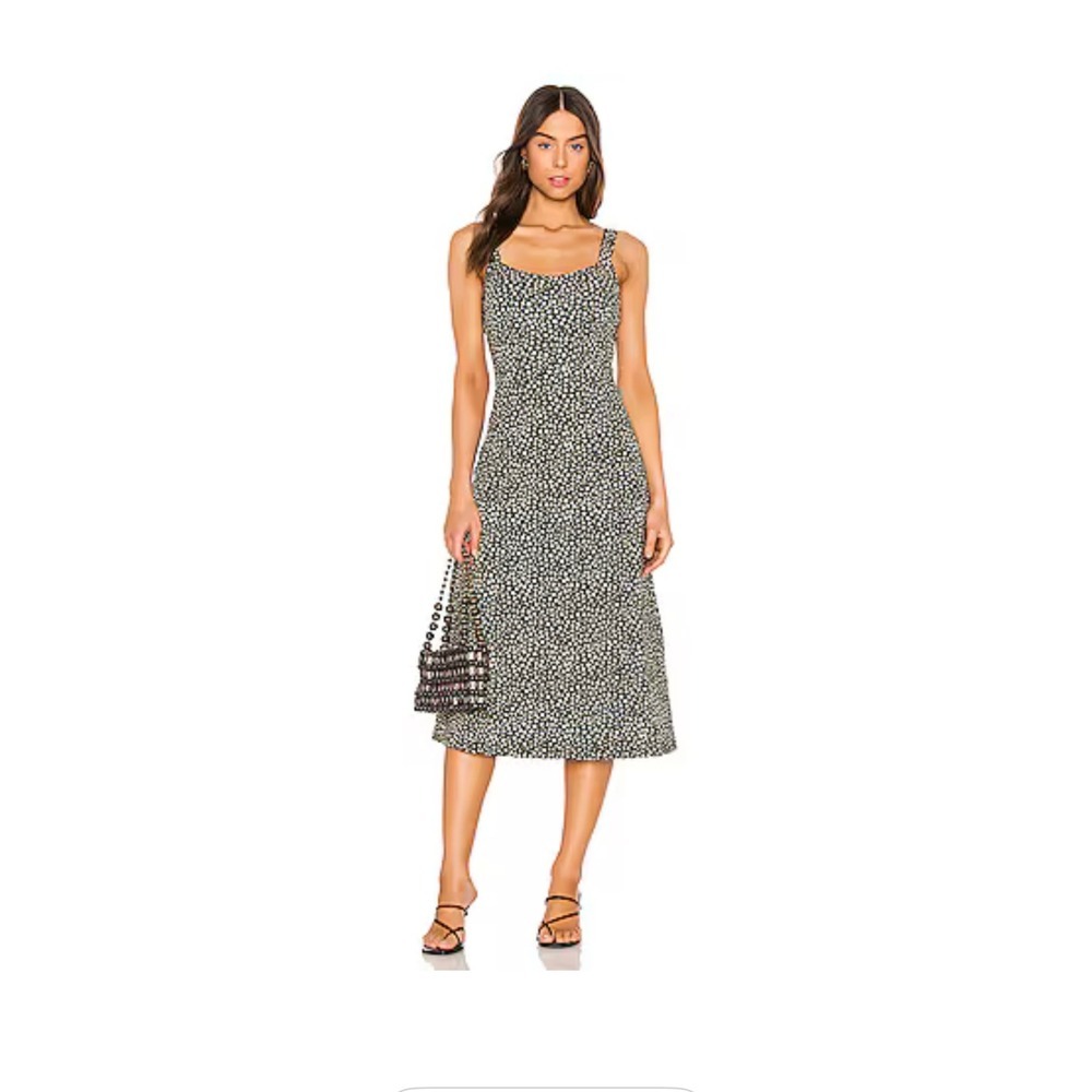Free People Women's Floral Midi Dress Sleeveless Tie Back Black Green S